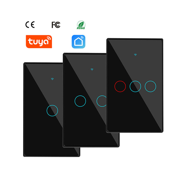 Wifi Smart Wireless Touch Panel Light Switch US 1/2/3 Wall Mountable Alexa Controlled Google Smart Life APP Single Live Wire