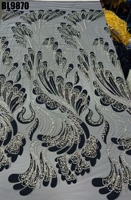 Nouveau Tissu de Robe de Mariée Écologique en Dentelle Brodé de Perles Tubulaires, Paillettes et Mailles, Motif Floral, Fabriqué en Équateur