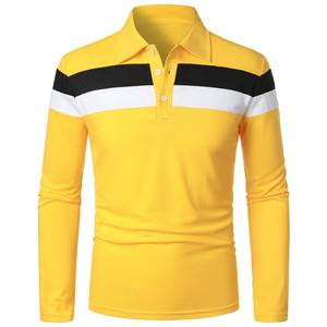 Haute qualité hommes décontracté marque polos à manches longues vente chaude rayé tricoté tissu trois couleurs épissage mode Polo - Product Image 2
