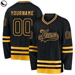 Maillots de hockey personnalisés pour jeunes hommes, vierges, sublimés, réversibles, avec broderies, maillot de hockey sur glace doré - Product Image 6