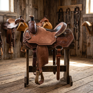 Silla de Montar para Caballo de Cuero Puro NA94 de BS International, Ecológica, Sostenible, Cómoda y Duradera, con Brida de Madera para Carreras Inglesas - Product Image 1