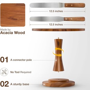Support à gâteau rond en bois massif, plateau à dessert haut pour présentation de pâtisseries lors de fêtes, couleur naturelle, utilisation sur table - Product Image 4