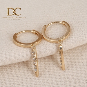 Pendientes de Aro Colgantes de Oro Sólido de 14K con Diamantes Cultivados en Laboratorio Certificados por IGI, Estilo Minimalista con Puntas, para Mujer, Regalo para Bodas y Fiestas, Joyería Fina - Product Image 3