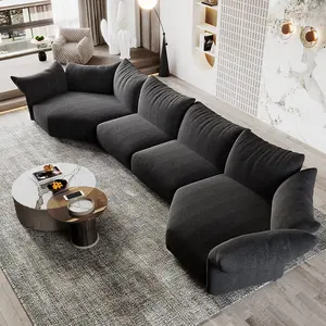 High End luxury Italian dark grey modern 7 seater leather velvet sectional tufted l flower shape curved corner floral sofa