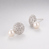 Boucles d'oreilles clous rondes en argent sterling 925 avec perle de coquillage pour femme, perle blanche, bijoux d'oreille géométriques scintillants