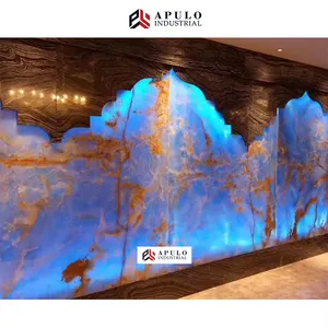 Cocok untuk Buku Dekorasi Pelapis Panel Dinding Onyx Tembus Cahaya Marmer Perak Emas Batu Transparan Marmor Onix Ubin Lempengan Biru