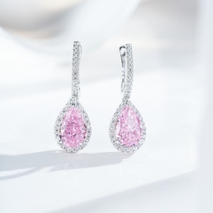 Pendientes de Plata de Ley S925 con Forma de Gota de Agua para Mujer, Estilo de Lujo Ligero, Halo en Color Amarillo/Rosa, Forma de Pera, 5ct - Product Image 3
