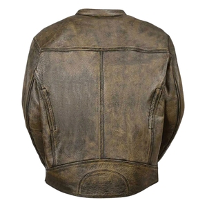 Chaqueta de Motociclista de Cuero Marrón Desgastado Genuino para Hombre, Estilo Vintage Clásico, Corte Ajustado, ODM, Cierre Frontal - Product Image 5