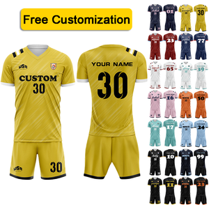 Ensembles de maillots de football personnalisés avec logo, motifs et numéros pour hommes, étudiants et enfants, grande taille, respirants, haute élasticité, anti-transpiration, séchage rapide - Product Image 1