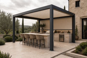Pergola motorisée en aluminium de luxe RKOVE RK-C3 avec éclairage LED intégré et écran d'ombrage latéral rétractable pour jardin de villa et terrasse. - Product Image 6