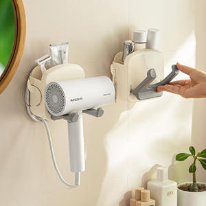 Support mural élégant pour sèche-cheveux, blanc, rectangulaire, pour rangement d'angle, durable, sans perçage, pour salle de bain - Product Image 1