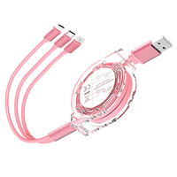 Câble de chargeur USB rétractable universel 3 en 1, personnalisable avec votre Logo, Multiple, 3 en 1, 18 pièces