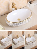Lavabo rectangulaire de luxe moderne en céramique dorée avec égouttoir, à poser sur comptoir, pour salle de bain d'hôtel, vente en gros d'usine OEM ODM