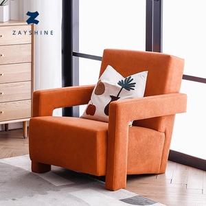 Zayshine nordico moderno Bestseller classico per il tempo libero sedia di flanella arancione Utrecht poltrona in legno massello sedie da soggiorno - Product Image 1