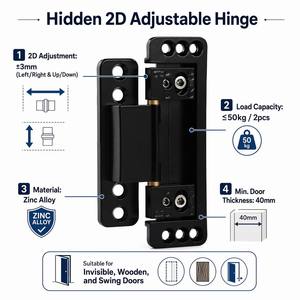 Bisagra Oculta Ajustable de Alta Resistencia 2D, 120x37mm, 50kg, Bisagra Invisible de Aleación de Zinc Negro Mate para Puerta Interior de Madera, Hotel - Product Image 2