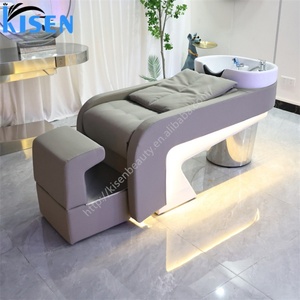 KISEN Fauteuil de lavage de luxe en acier inoxydable argenté de haute qualité avec pièces hydrauliques et personnalisation des couleurs, lit de lavage pour spa capillaire - Product Image 1