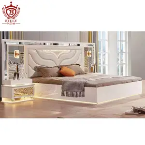 터키 현대 고급 침실 가구 침실 정장 침대 흰색 가죽 침대 홈 가구 침실 세트 표준 크기 10-30 일
