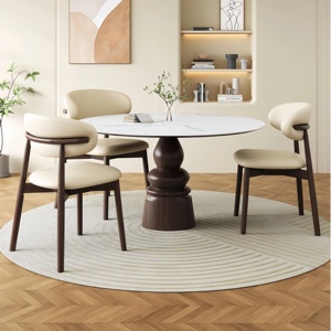 Silla de Comedor de Madera Maciza con Tapicería de Cuero, Diseño Moderno y de Lujo, Respaldo Curvo, Duradera y Ecológica, para Restaurante - Product Image 5