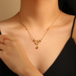 จี้สร้อยคอรูปโบว์ชุบทอง 14k 18k ทำจากสแตนเลส 316L สำหรับผู้หญิง ขายส่ง - Product Image 1