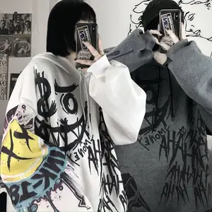 Oem Groothandel Harajuku Fashion Streetwear Graffiti Afdrukken Gothic Hoodie Stijlvolle Grafische Hoodie Oversize Hip Hop Vrouwen Kleding