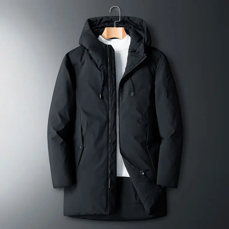 2020 New fashion Amazon hot sell Simple design long style plain black down jacket keep warm parka for men