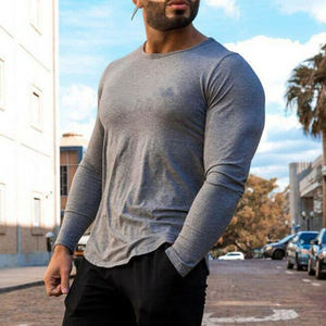 Nouvelle mode T-shirt d'été en coton à manches longues décontracté, col ras du cou, coupe ajustée avec décoration de logo, style hip hop respirant - Product Image 4