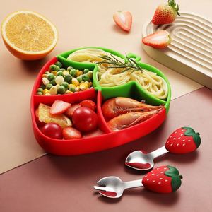 Juego de Vajilla de Silicona Resistente a Altas Temperaturas, Plato de Cena con Diseño de Dibujos Animados para Niños, Tazón con Ventosa, Apto para Alimentos, Fresa - Product Image 6