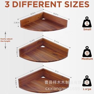 Wooden Wall Mounted Corner <b>Shelf</b> Natural Wood Color Durable Storage Rack For <b>Bedroom</b> Or Office Use - Product Image 3