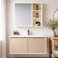 Meuble de salle de bain mural moderne avec miroir LED, étagères de rangement multifonctionnelles et grande capacité de stockage