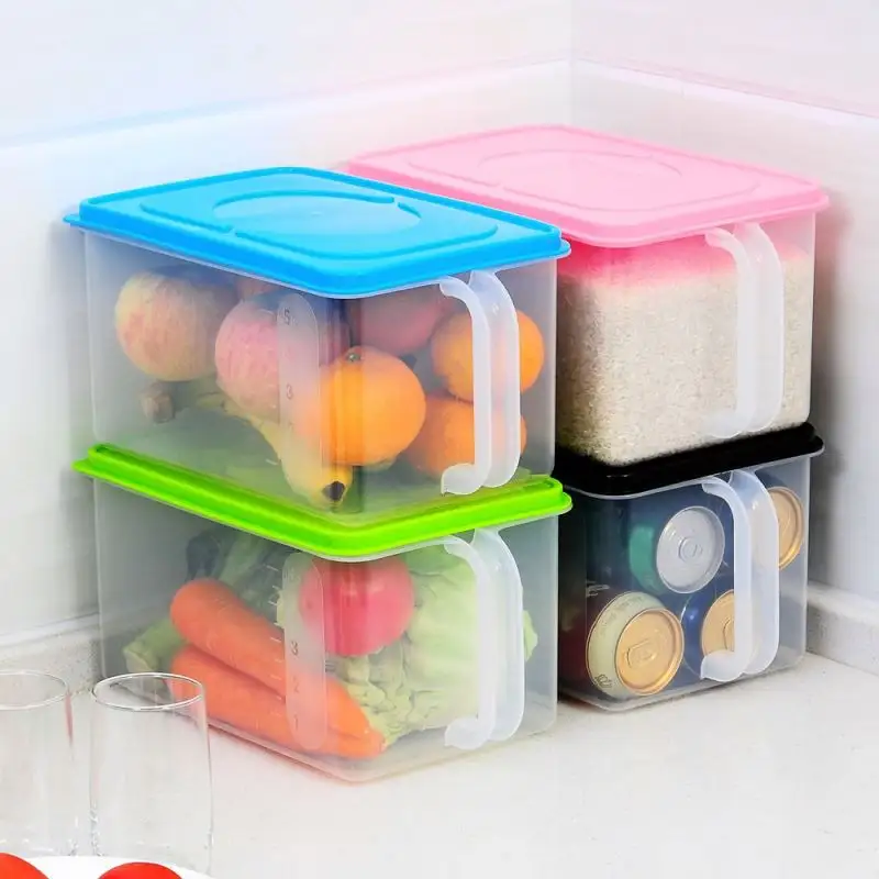 Scatole Organizer per la conservazione degli alimenti con manico quadrato con coperchi per contenitori in plastica per la scrivania dell'armadio del frigorifero del frigorifero