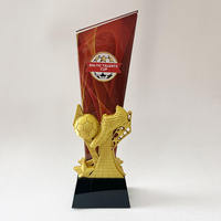 Vente en gros Nouveau design Impression 3D Or Argent Bronze Football Verre de cristal Récompenses Trophée sportif MH-J0409-G