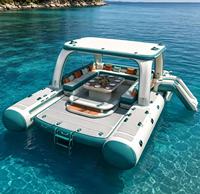Île flottante gonflable Wake avec auvent, plateforme de loisirs aquatiques de luxe, barge de fête gonflable, salon flottant pour lac et mer