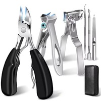 Ensemble de coupe-ongles épais et ciseaux en acier inoxydable et plastique, grande tête courbée, outil de manucure en caoutchouc