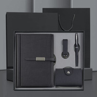 Coffret Cadeau d'Affaires 4 en 1 Personnalisable, Carnet A5 en Cuir PU, Stylo, Clé USB et Porte-Cartes de Luxe