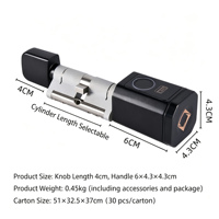 Glomarket Tuya Ble Smart Cylindre de Serrure de Remplacement Intelligent Déverrouillage par Empreinte Digitale, Carte et Clé Mécanique Sans Perçage Longueur Réglable pour Maison