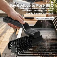 Brosse de nettoyage électrique pour barbecue sans fil rechargeable, rotative à 360°, avec protection anti-éclaboussures, robuste, en acier inoxydable et manche long en plastique