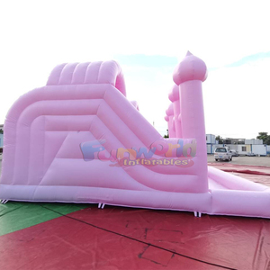 Château gonflable géant pour enfants, rose, avec toboggan et piscine à balles, double piste de saut. - Product Image 2
