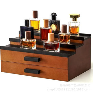 Double Layer Wood Perfume Storage <b>Box</b> With Drawers 3 Tier Desktop Cosmetic Organizer For <b>Makeup</b> And Fragrance Display - Product Image 5