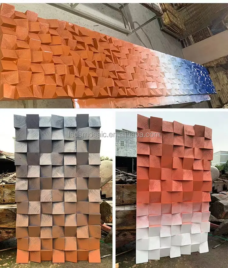 3d Schilderij Muur Decor Bord Woonkamer Kleur Hout Mozaïek Tegels