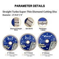 Pisau gergaji berlian Turbo 115MM 4 1/2 inci, roda potong untuk batu bata ubin keramik pemotong marmer lukisan UV dengan Hub diperkuat