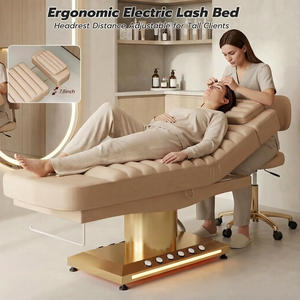 Table de massage électrique moderne à 3 moteurs rotatifs en acier inoxydable, lit de spa pour salon de beauté et extensions de cils, pliable avec commande au pied pour usage haut de gamme - Product Image 2