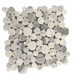 Luxury Moonbeam Đá Cẩm Thạch Trắng Đánh Bóng Pebble Thiết Kế Mosaic Lò Sưởi Tường Trang Trí Gạch Mosaic - Product Image 1