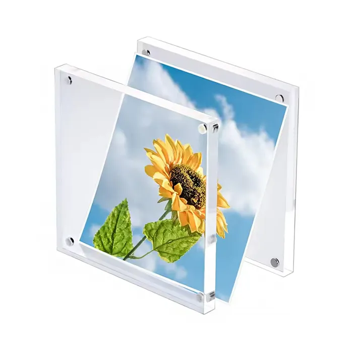 Magnetischer durchsichtiger Acryl-Quadrat-Foto-Blockrahmen Acryl-Bildschirmständer für Desktop-Display
