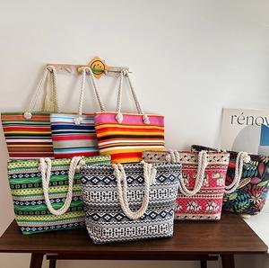 批发波西米亚大容量帆布手提包便携女包夏季沙滩旅行购物袋 - Product Image 1