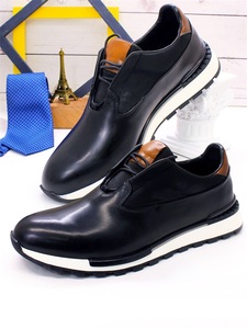 Zapatos Deportivos Casuales de Cuero Vacuno Genuino para Hombre, Transpirables, con Suela Antideslizante, Parte Superior Lisa, Banda Elástica, para Primavera y Otoño - Product Image 3