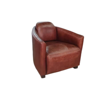 Fauteuil de salon vintage capitonné en cuir véritable avec structure en bois pour la maison, le salon, le bureau, le bar, le club – Fauteuil baril