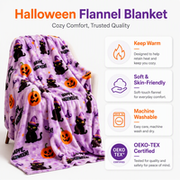 Couverture en polaire flanelle pour Halloween, motif chat noir et citrouille, impression personnalisée, douce et chaude, pour canapé, décoration de fêtes