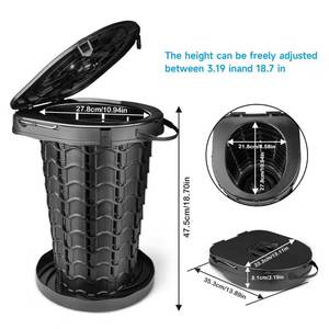Toilette pliante télescopique portable en plastique noir pour le camping en plein air avec sac de transport et doublures - Product Image 2