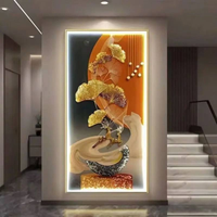 Peinture décorative moderne de luxe en porcelaine et cristal, avec éclairage LED à télécommande, tableau mural suspendu