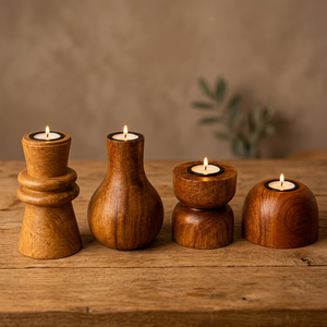 ชุดเชิงเทียนไม้ทำมือสำหรับเทียนทีไลท์ ของตกแต่งบ้าน วางกลางโต๊ะ - Product Image 3